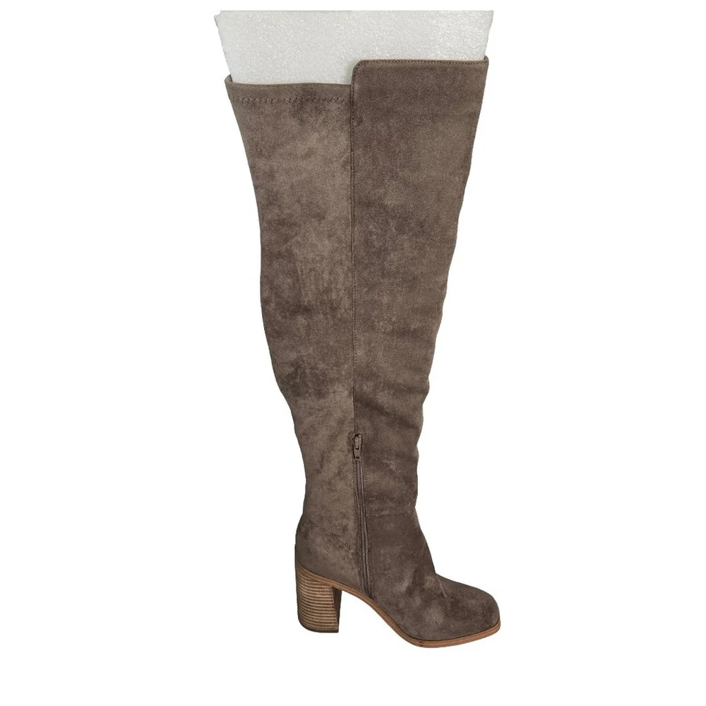Dolce Vita Finnegan Over The Knee Equestrian Boots Taupe Faux Suede Heeled 9 NIB